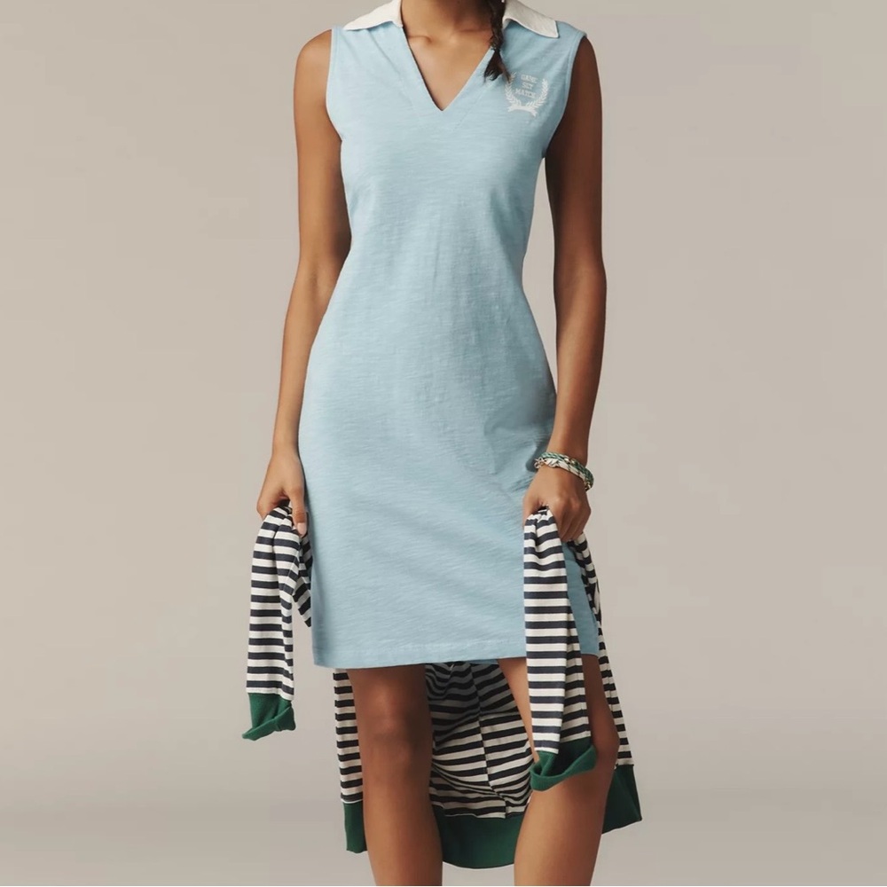 NWT Anthropologie Sundry Polo Dress Light Blue Sleeveless Tennis Prep Athleisure